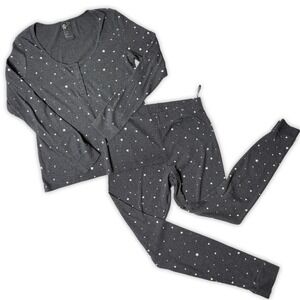 H&M Ribbed Jersey 2 pc Pajama Set Womens Sz L Gray Celestial Stars Moon Scoop Nk